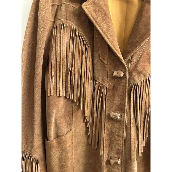 VTG Genel London Women’s Fringe Suede Leather Jacket Western Sz US 10 UK 14 - Picture 6 of 14